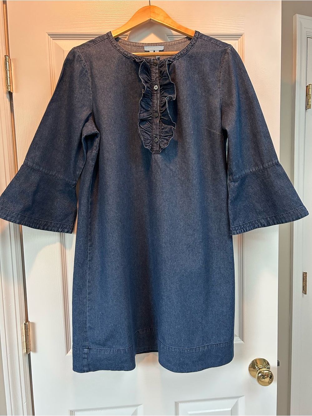 Draper James Denim Ruffle-Front Dress - Navy Blue